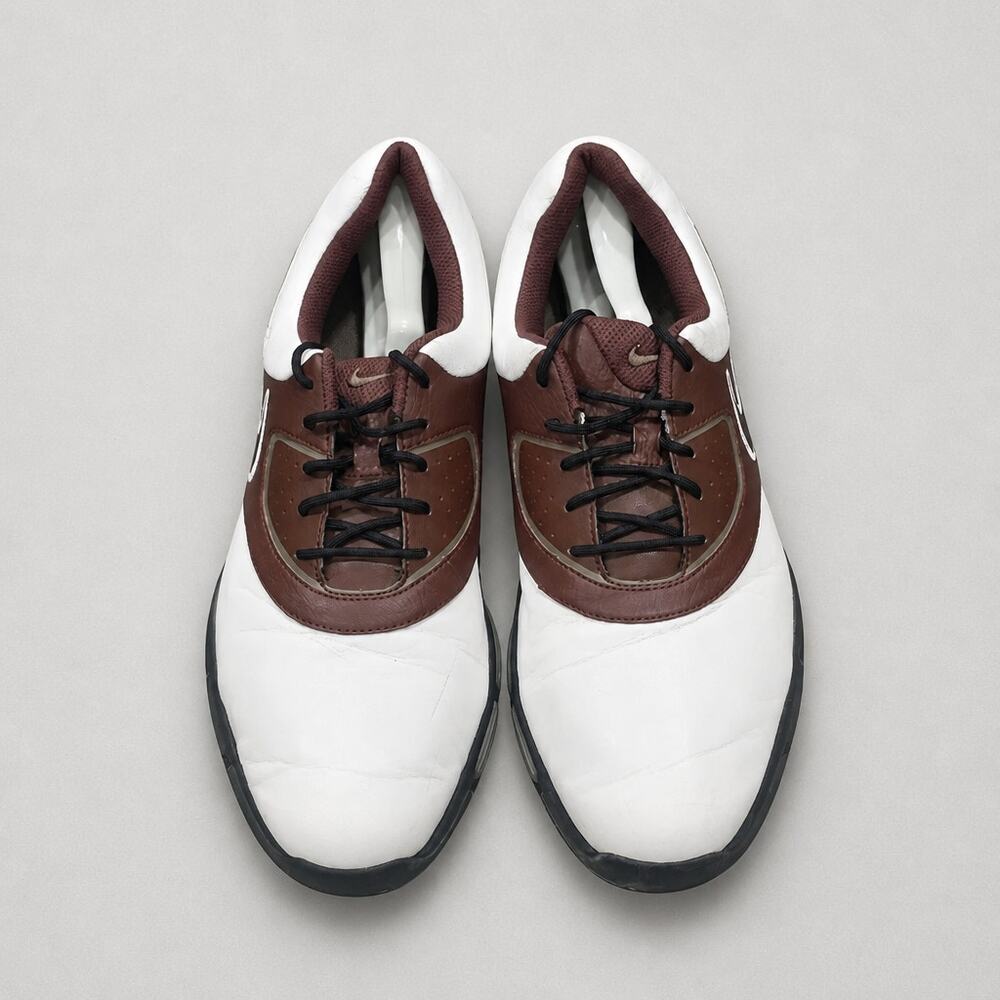 Nike Heritage III Golf Shoes White Brown Leather Spikes Mens Size 11 552069-101
